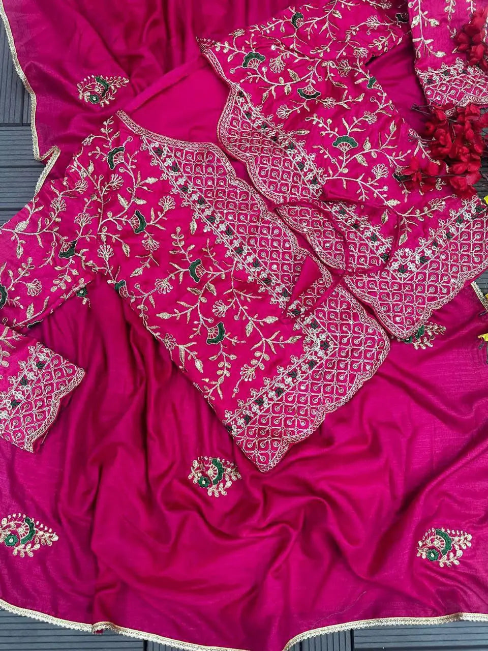 Premium Embroidery Cording Work Saree with Full Koti and Banglori Blouse
