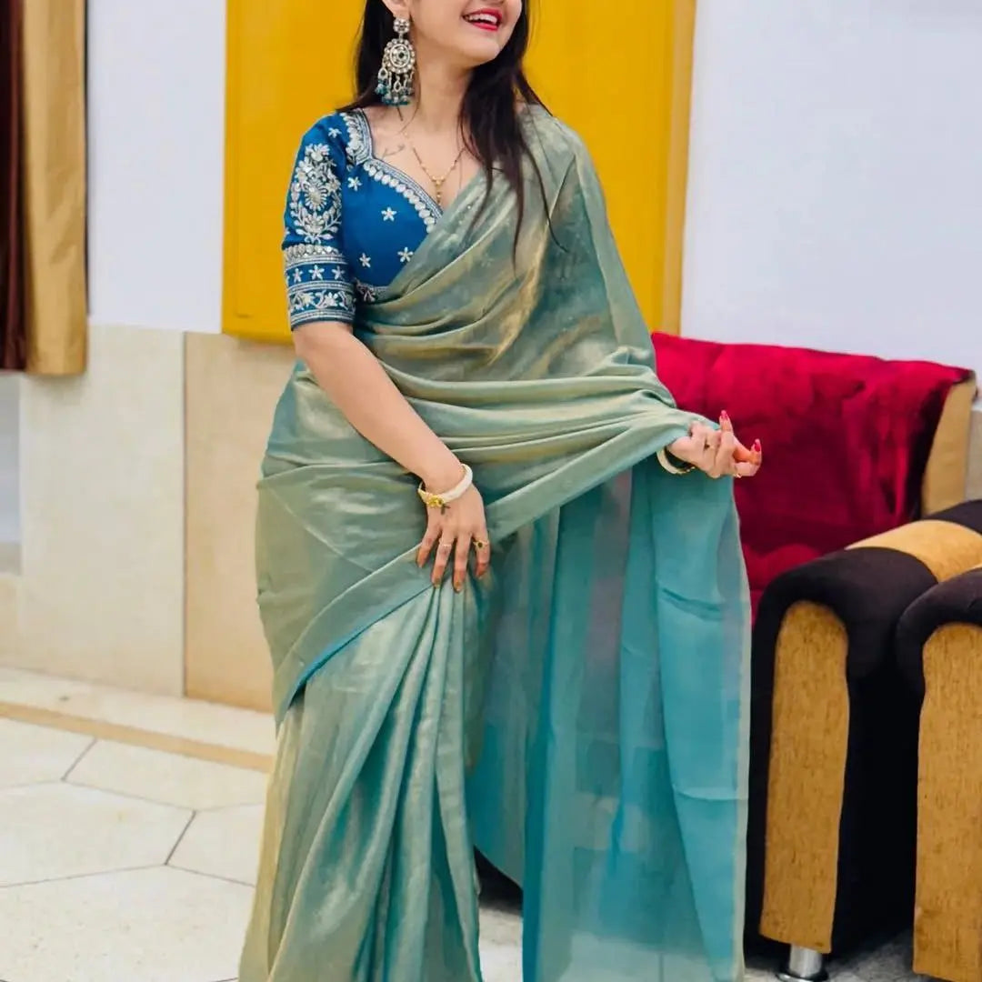 Designer Space Silk Saree with Sabyasachi-Style Blouse