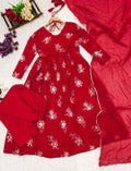 Designer Red Flake Suit Set – Perfect for weddings and special occasions with a graceful silhouette.