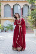 Sequins Embroidered Faux Gown – Trendy full-sleeve gown with 3.5-meter flair for a graceful look.