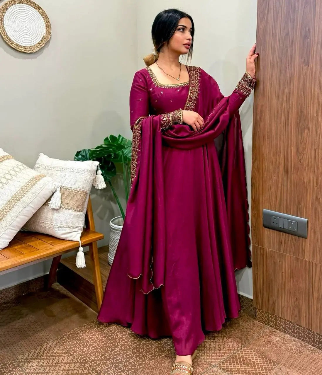 Presenting New &nbsp;Pure Vichitra Silk Gwon Pent and Dupatta Set Fully Stitched Ready To Wear NextBuy