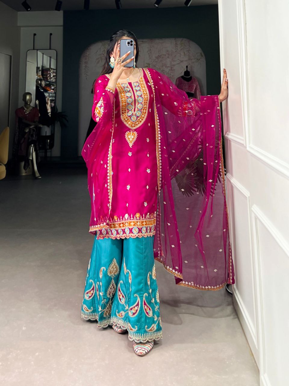 Elegant Ethnic Moonga Silk Dress with Sequins Embroidery – Festive Wear NextBuy