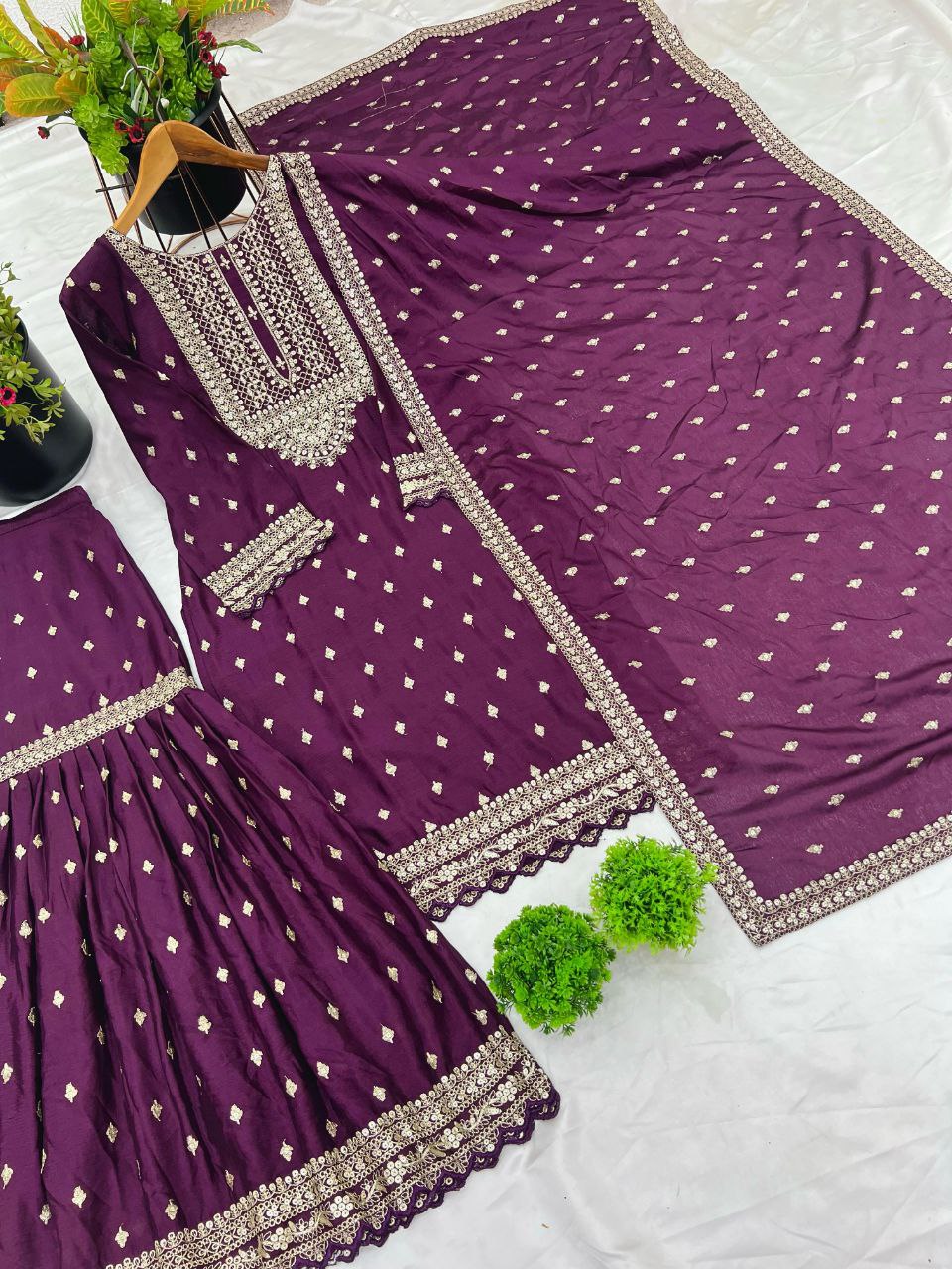 Designer Party Wear Sharara Set – Heavy Chinon Silk with Embroidery NextBuy