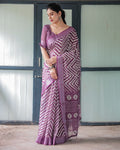 Soft Purple Chevron Linen Saree – Trendy Designer Saree Online NextBuy