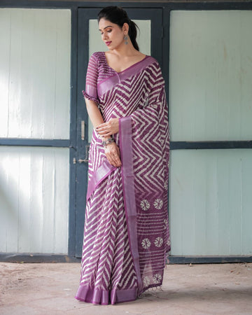 Soft Purple Chevron Linen Saree – Trendy Designer Saree Online NextBuy