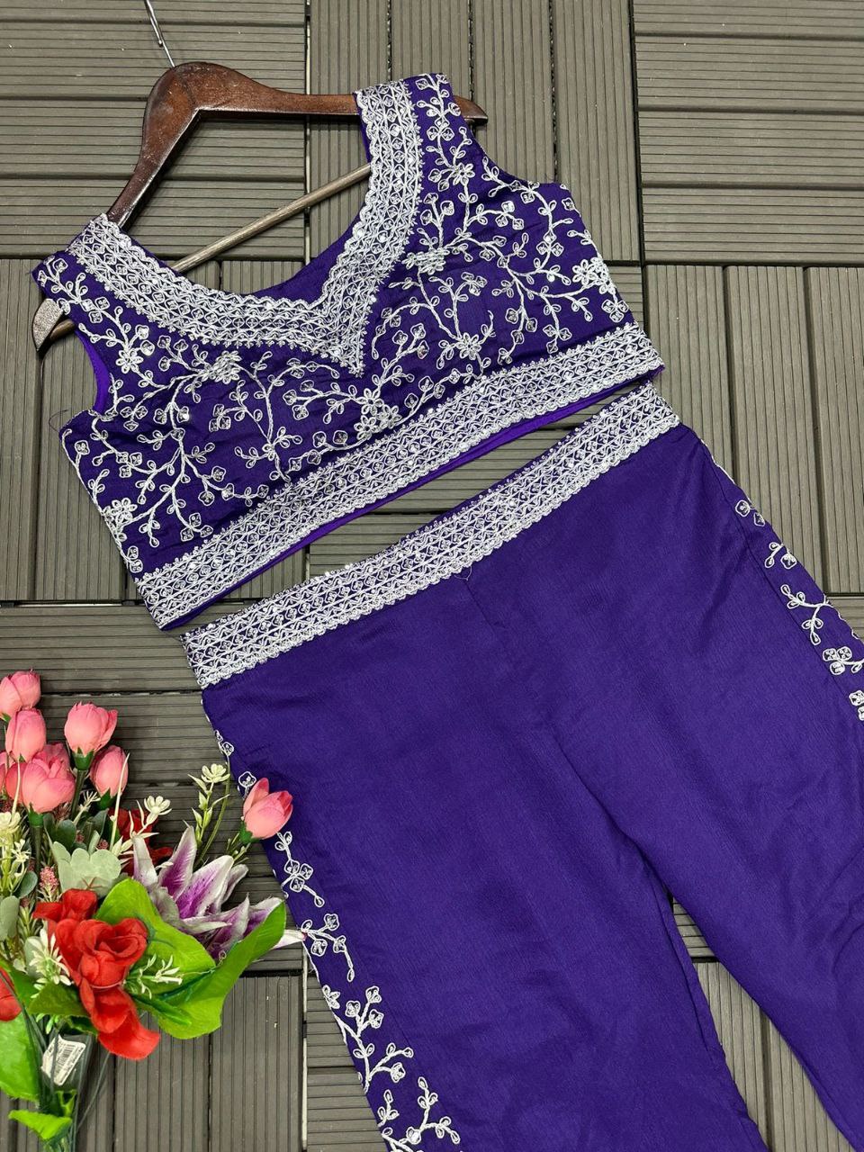 Designer Embroidered Chinon Pant Set with Dupatta – Party & Festive Wear for Women NextBuy