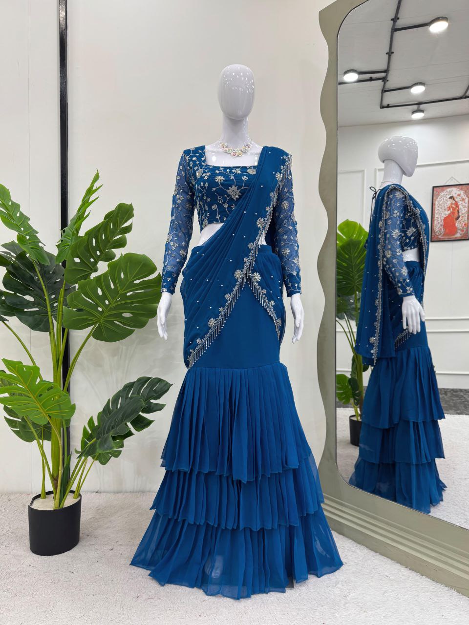 Premium Faux Georgette Lehenga Saree – Embroidered & Sequined NextBuy