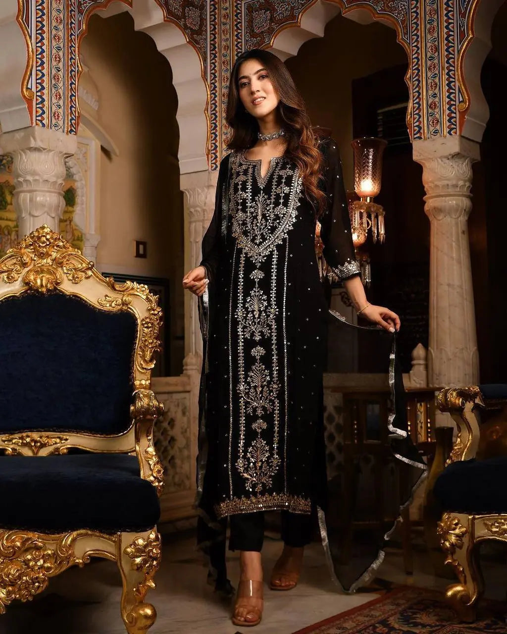 BEUTIQUE WEAR TRENDING FAUX GEORGETTE  EMBROIDERED WITH REAL FOIL WORK TOP, PANT AND DUPATTA - NextBuy