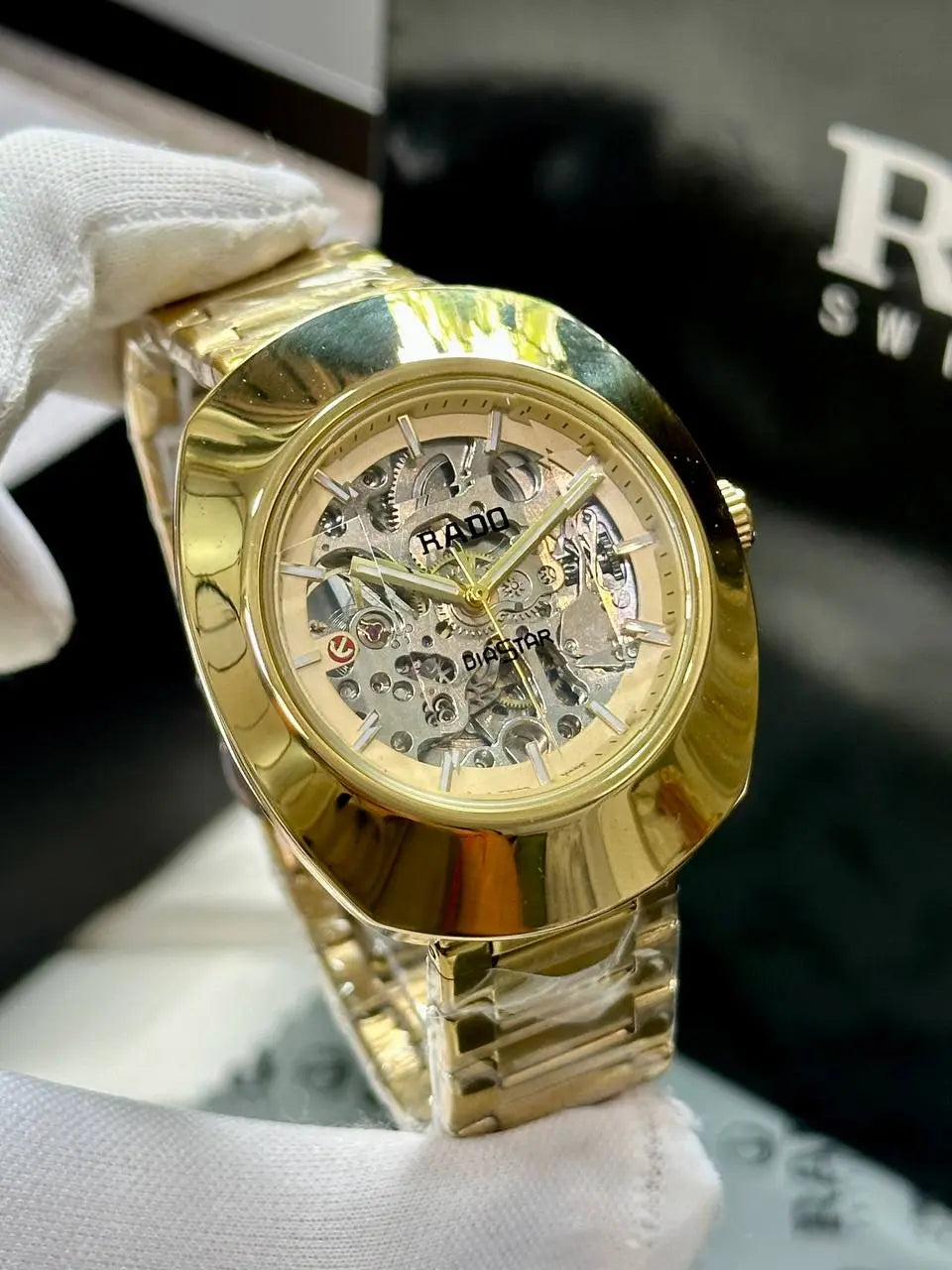 稼働 RADO DIASTAR 腕時計 超型ベゼル ゴールド メンズ 2971 Super High-Quality Rado Diastar Automatic Watch - Dial & Full