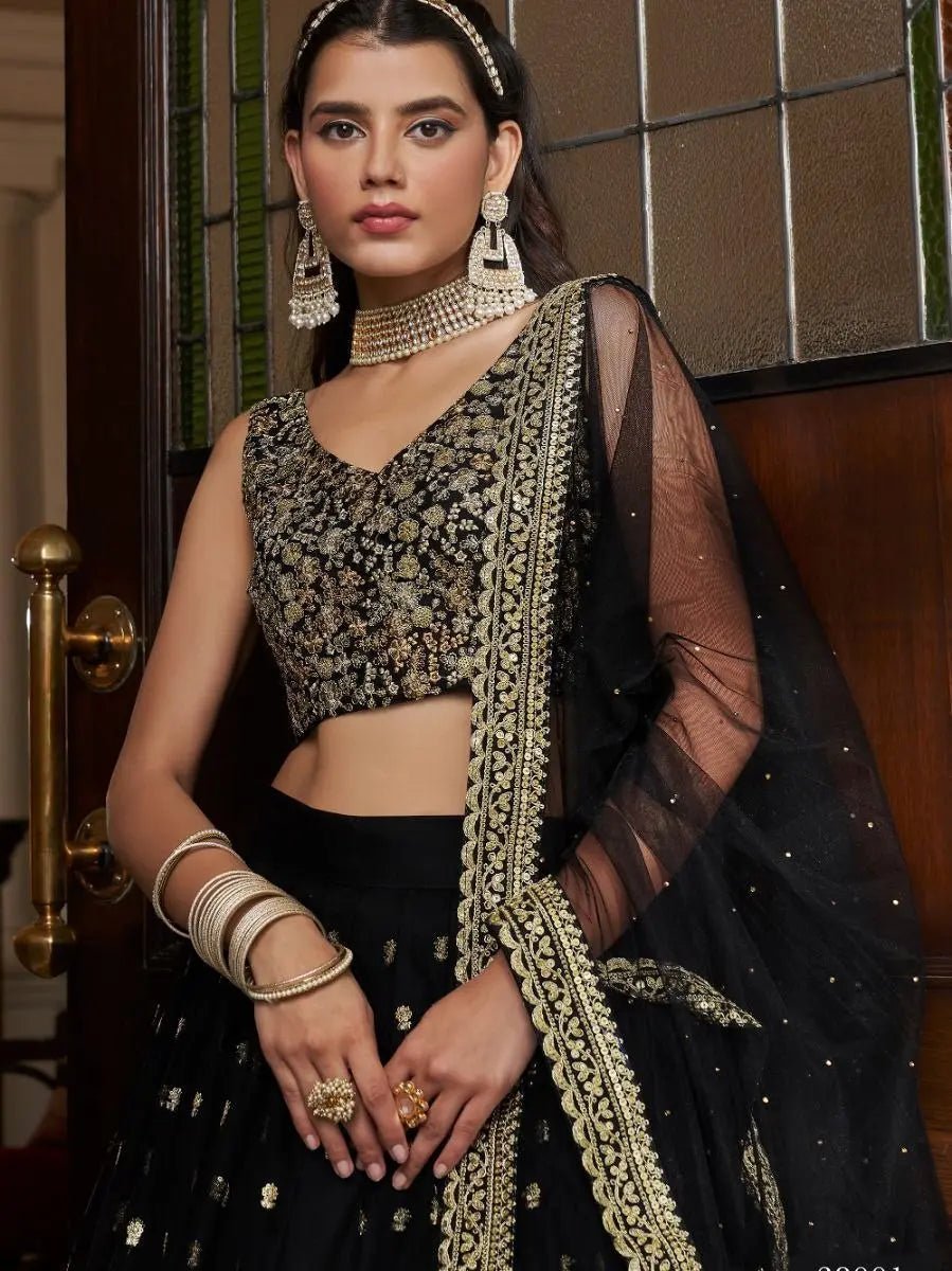 Black Net Sequins Designer Lehenga Choli NextBuy