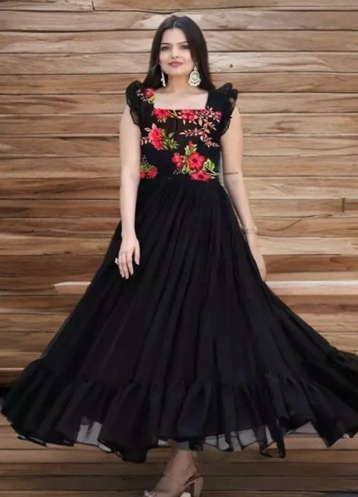 New Launching Designer Printed Black Long Gown NextBuy