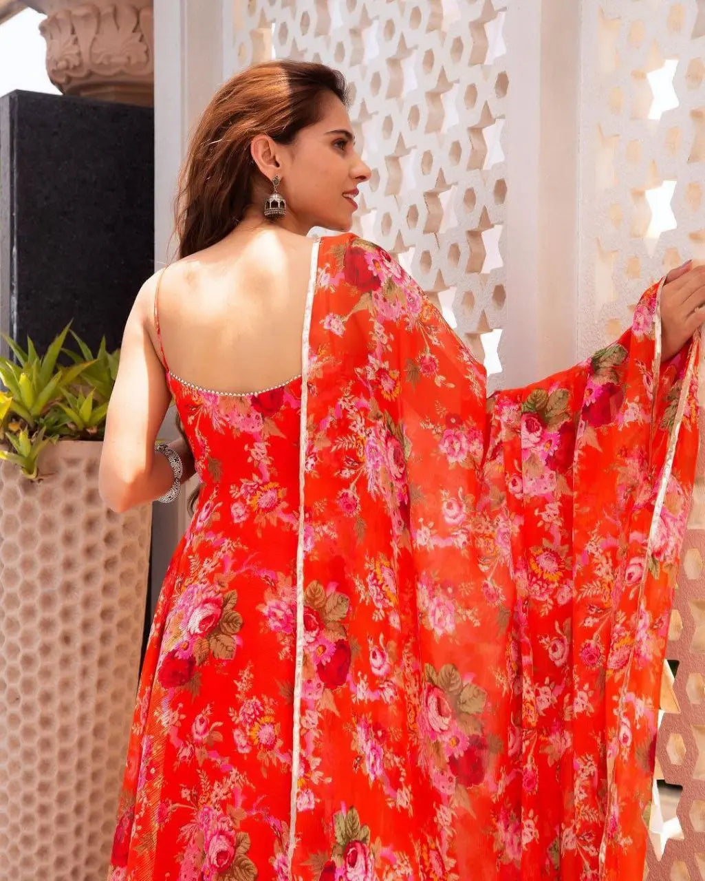 Women Orange Floral Printed Kurta with Trousers & With Dupatta NextBuy