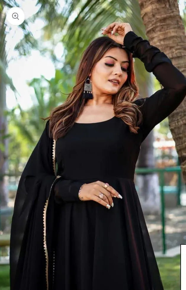 Black Flared Kurta With Dupatta NextBuy