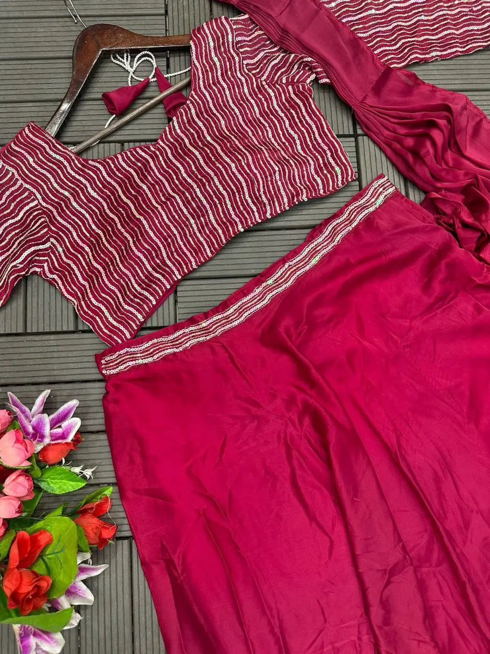 DESIGNER PARTY WEAR LAHENGA WITH STICH BLOUSE WITH EMBROIDERY CODING WORK (FULLY STICHED) NextBuy