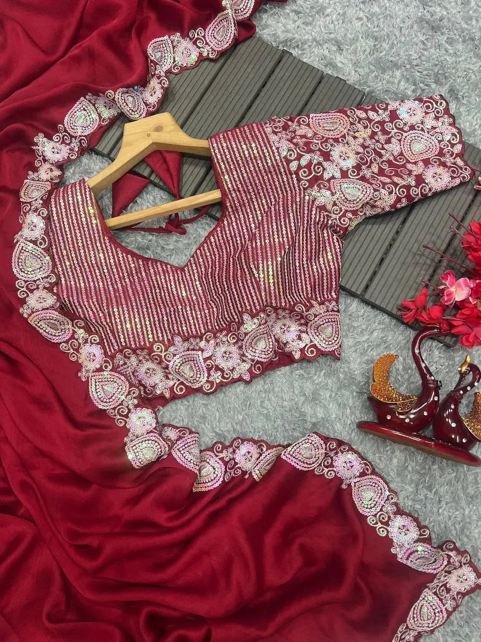 DESIGNER HEAVY EMBRODERY WORK FULLY STICHED BLOUSE SAREE NextBuy