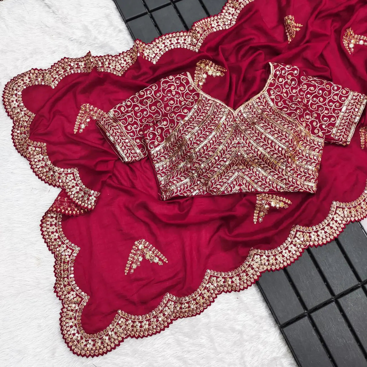 Vichitra Silk Embroidery Saree NextBuy