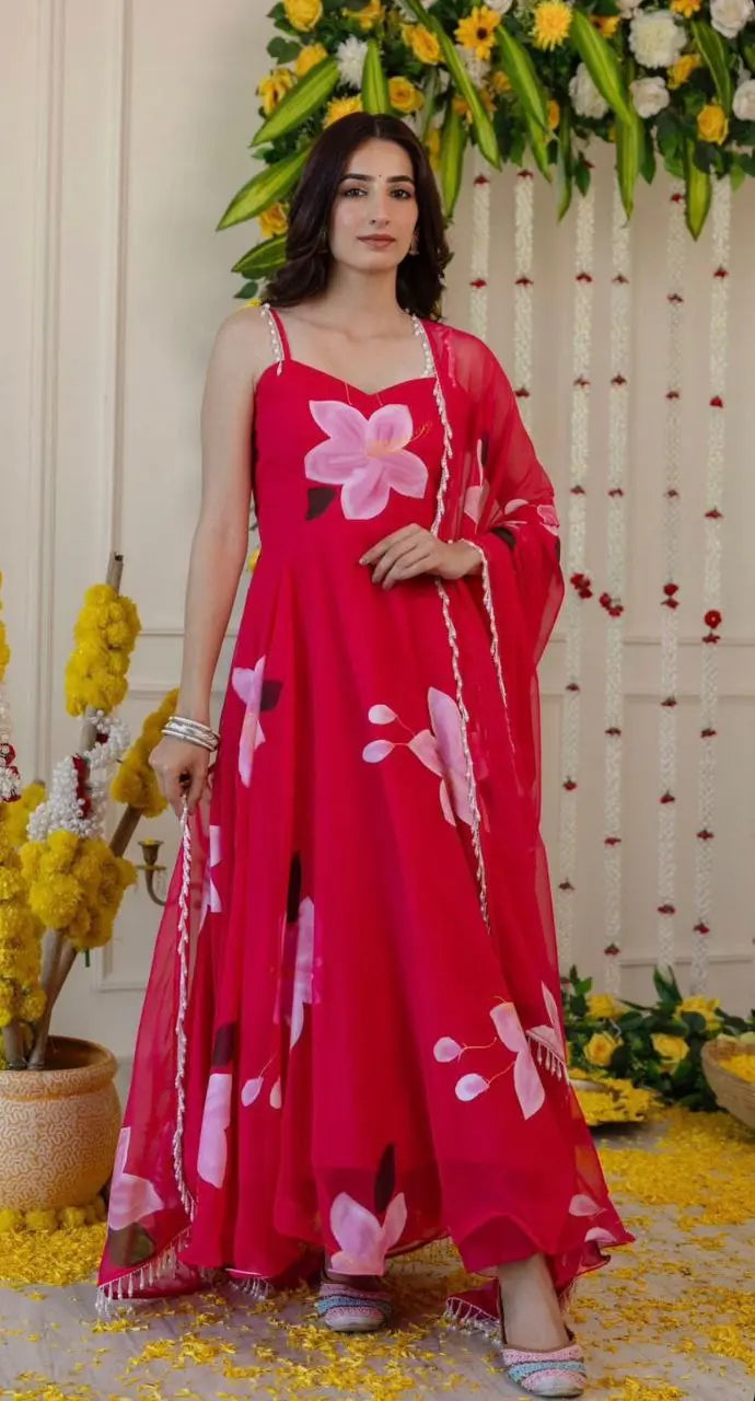 Digital Printed Organza Silk Anarkali Suit With Huge Flair NextBuy