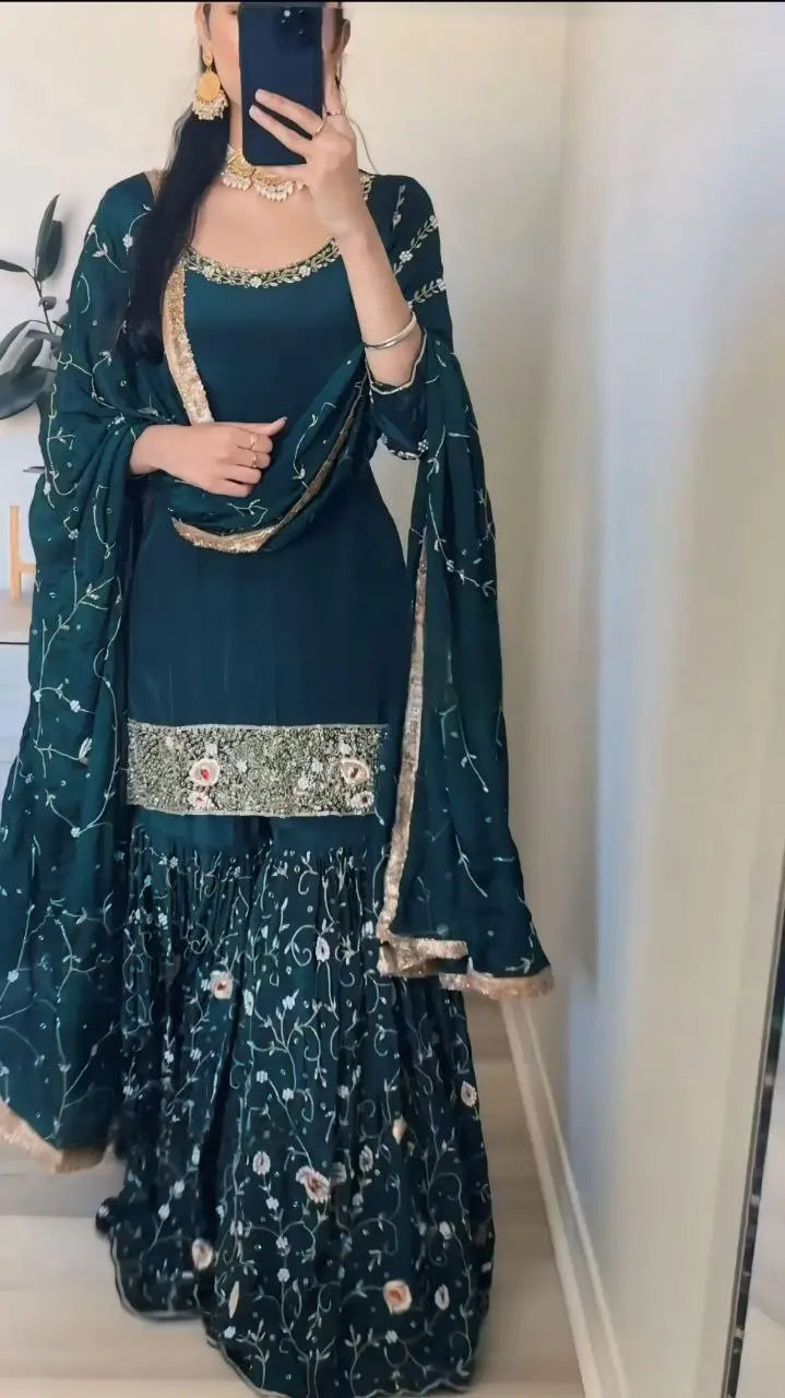 Heavy Faux Georgette With Embroidery Sequence Work with Sleeve and Heavy Lace Work NextBuy