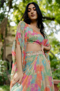 DESIGNER FANCY WESTERN STYLE CREAP SILK PRINTED AND PAN MIROR WORK KOTI, BLOUSE WITH WESTERN BOTTOM NextBuy