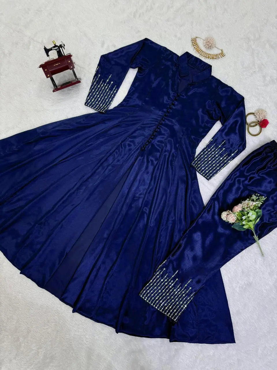 Premium Designer Chinon Silk Top & Pant Set with Thread & Sequence Work NextBuy