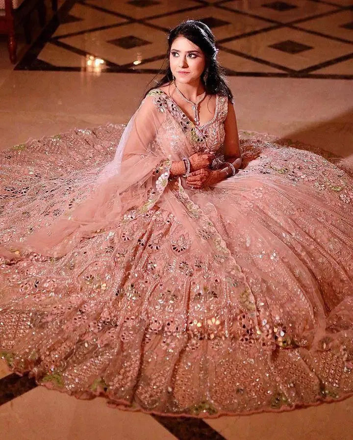 Launching Exclusive 4-Meter Flare Real Mirror Embroidery Sequins Work Lehenga NextBuy