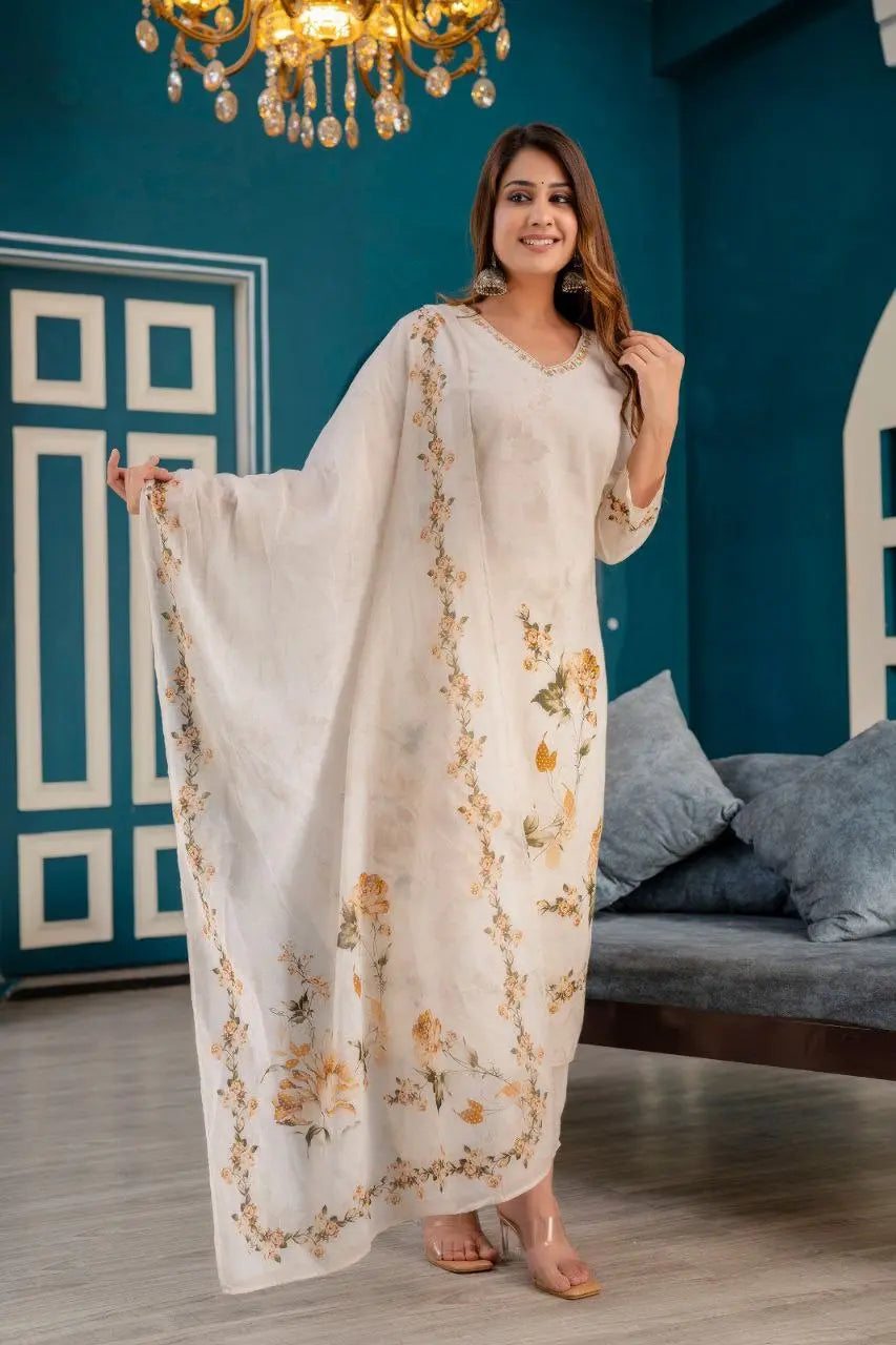 Elegant Kurta Set with Dupatta - Premium Cotton Fabric with Hand Work NextBuy