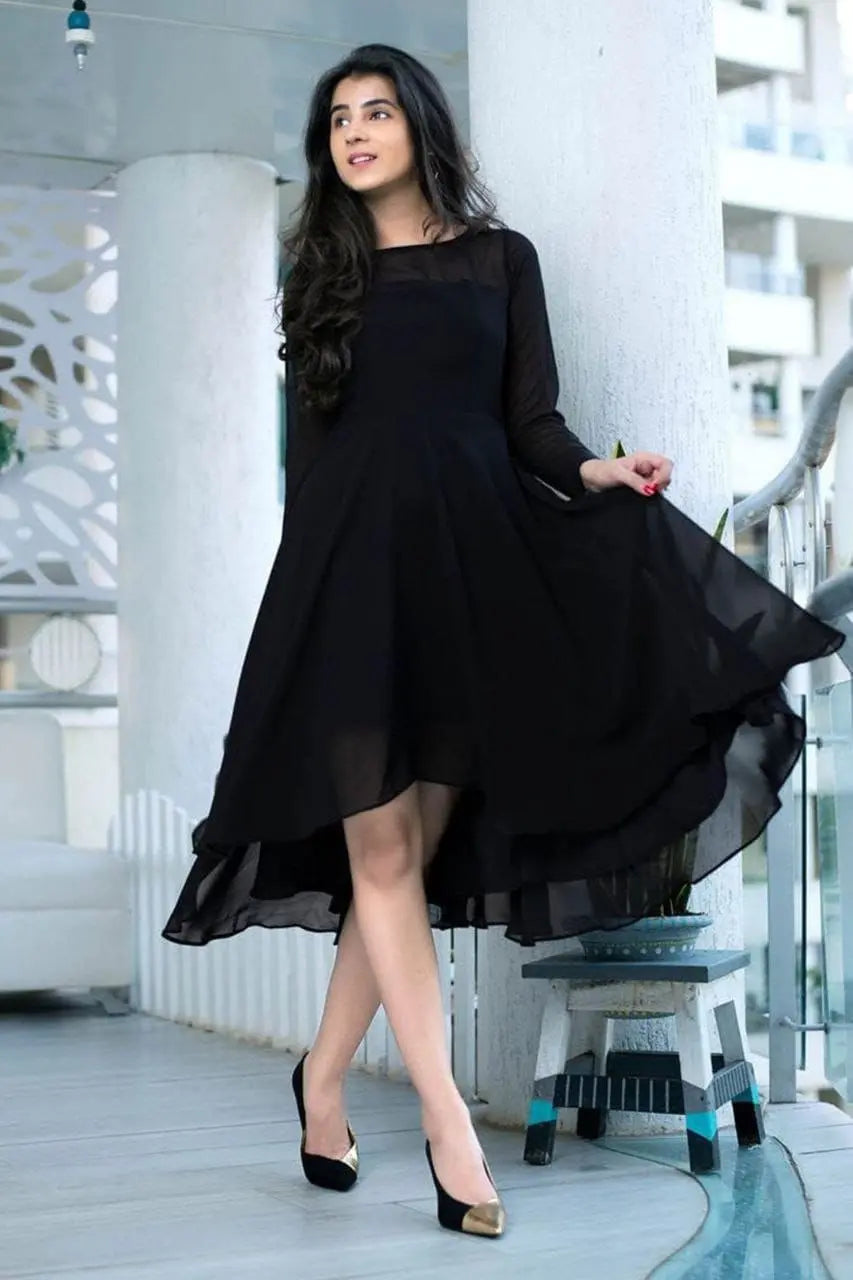 Women’s Black Georgette Dress - Elegant & Versatile Fashion Statement NextBuy