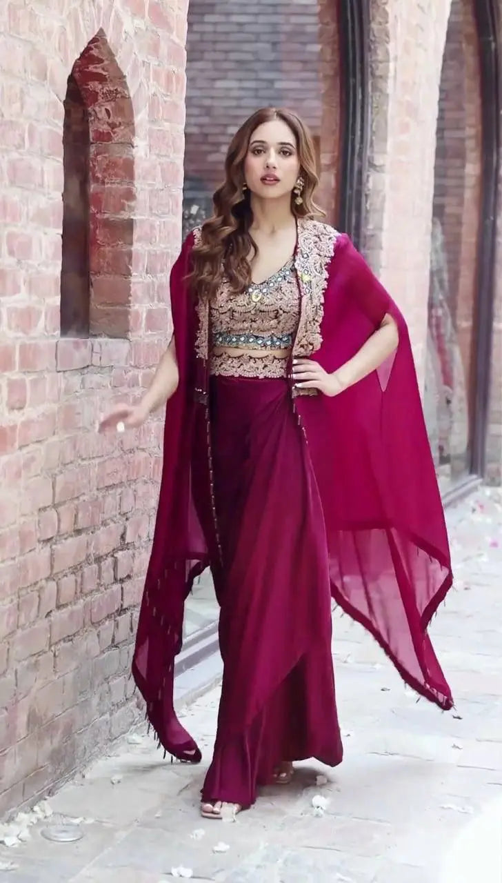 Premium Designer Indo-Western Lehenga with Full Embroidery Work – Sarara, Shrug & Blouse Set NextBuy