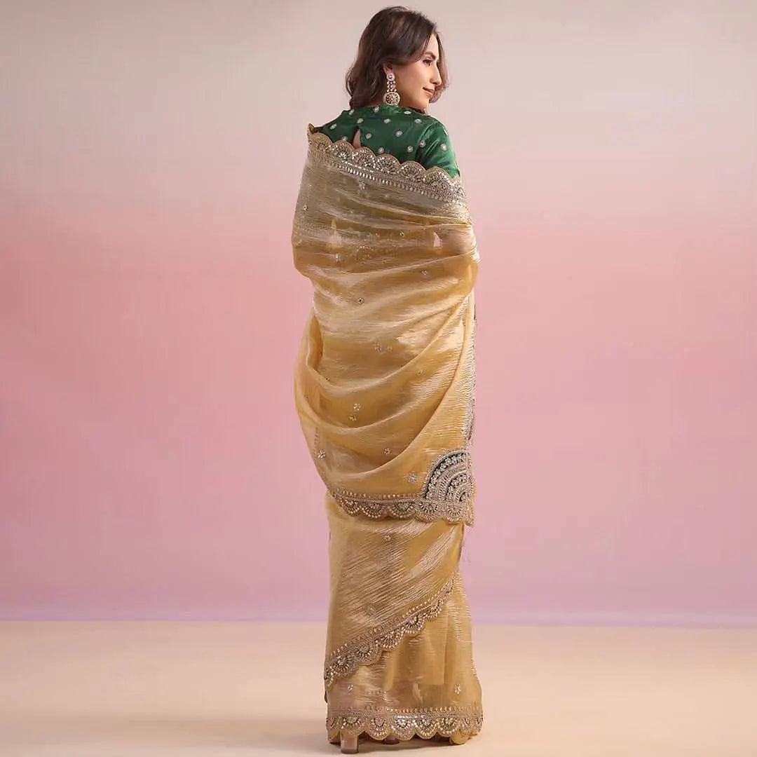 Elegant Designer Saree with Saree Blouse Designs & Sequins Work – Blouse in Mono Bengali Silk NextBuy