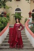 Premium Festive Wear Sharara Suit – Maroon Embroidered Ensemble for Weddings & Special Occasions