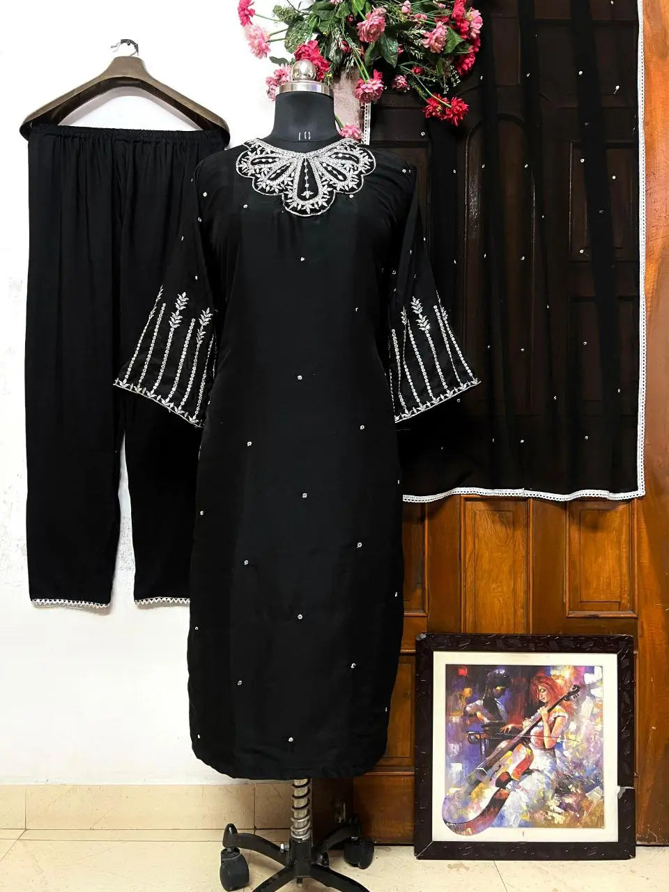 Chic Muslin Cotton Kurti with Intricate Sequins Embroidery