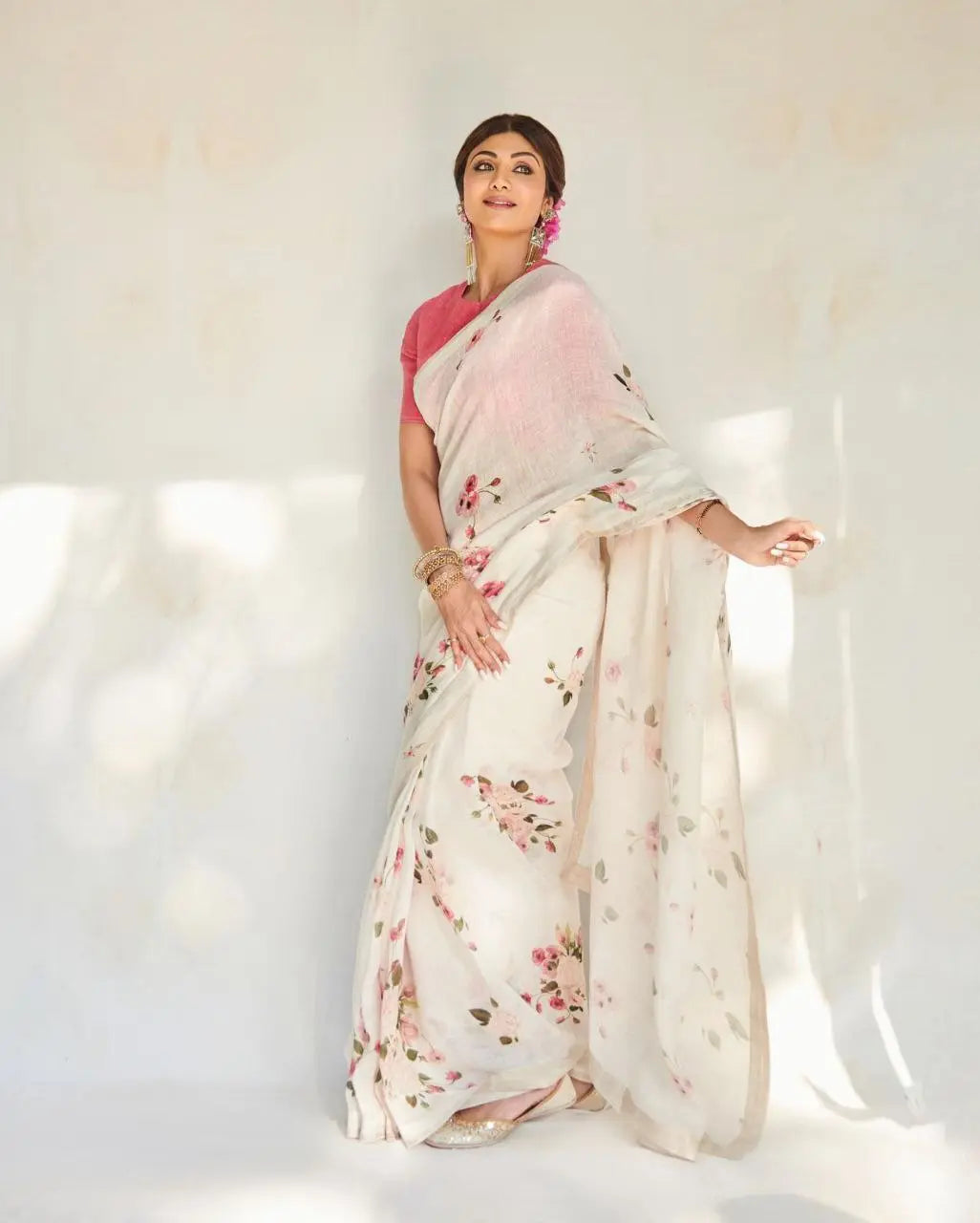 Jimmy Choo Silk Saree with Handcrafted Jarkan Lace Border