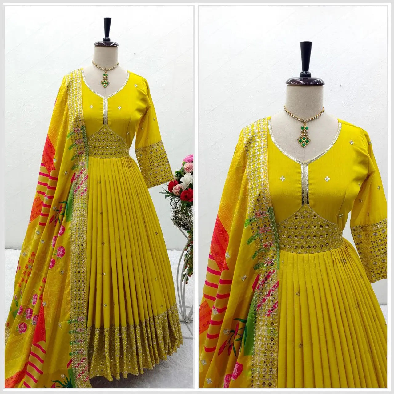 Elegant Designer Cinon Gown with Pant & Dupatta Set, perfect for special occasions
