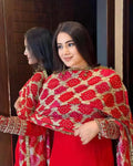 Stunning Red Embroidered Suit Set with Beautiful Patola Printed Dupatta