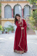 Luxury Faux Georgette Gown – Stunning party wear gown with intricate detailing and a flowy silhouette.