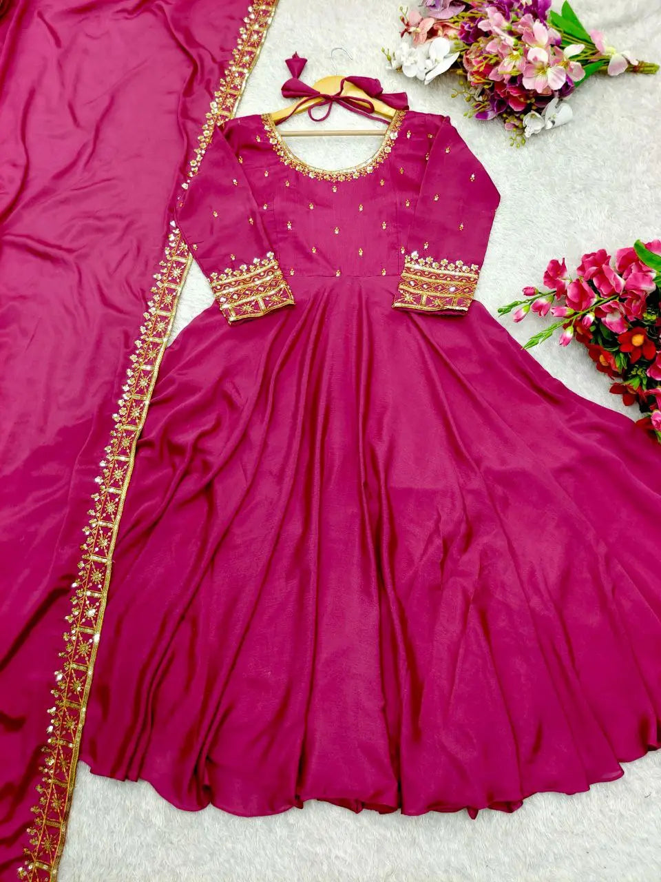 Presenting New &nbsp;Pure Vichitra Silk Gwon Pent and Dupatta Set Fully Stitched Ready To Wear NextBuy
