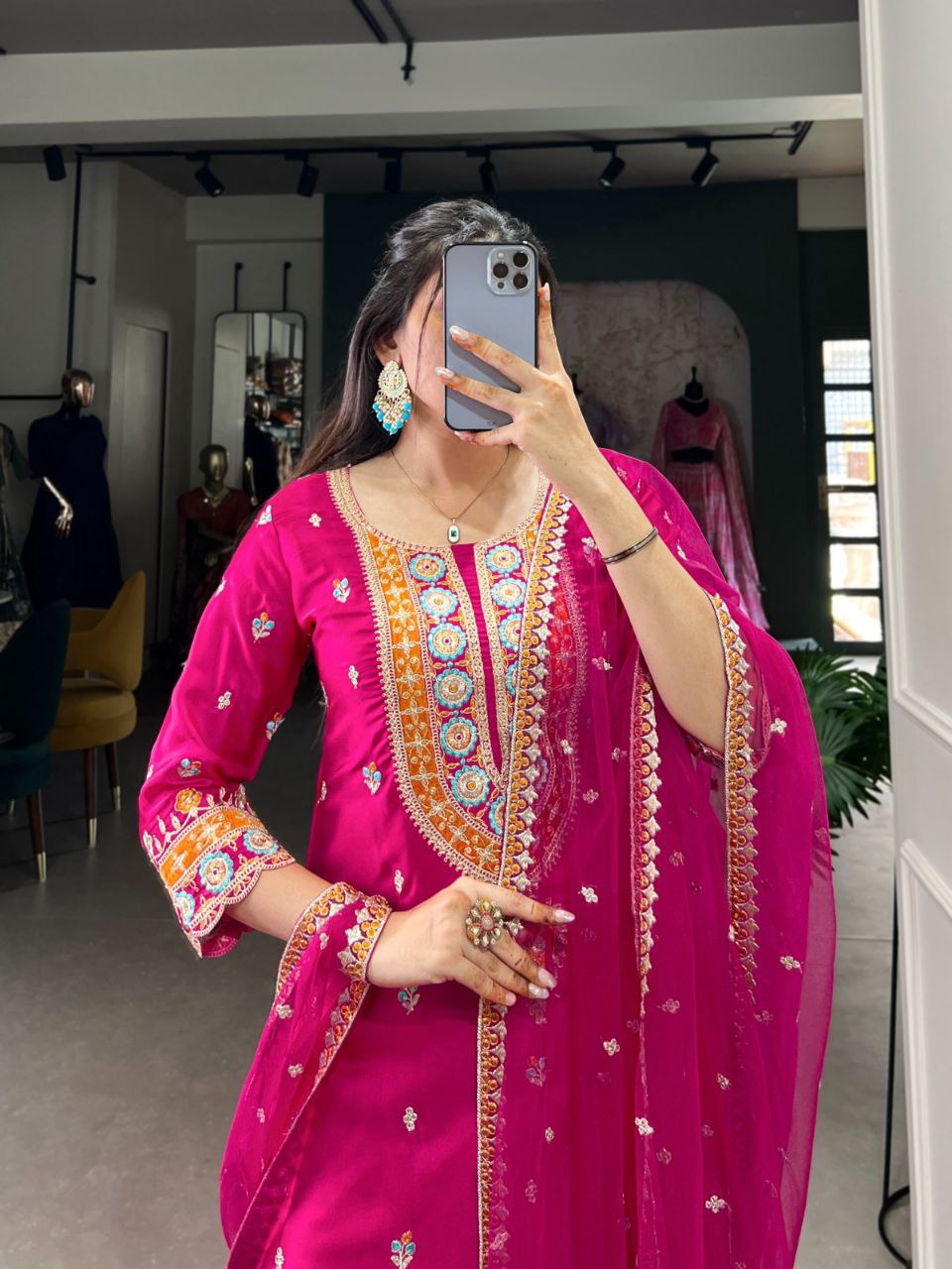 Elegant Ethnic Moonga Silk Dress with Sequins Embroidery – Festive Wear NextBuy