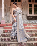 Elegant Banarasi Digital Printed Silk Saree – Charcoal Grey | Wedding & Party Wear NextBuy