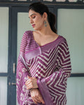 Soft Purple Chevron Linen Saree – Trendy Designer Saree Online NextBuy