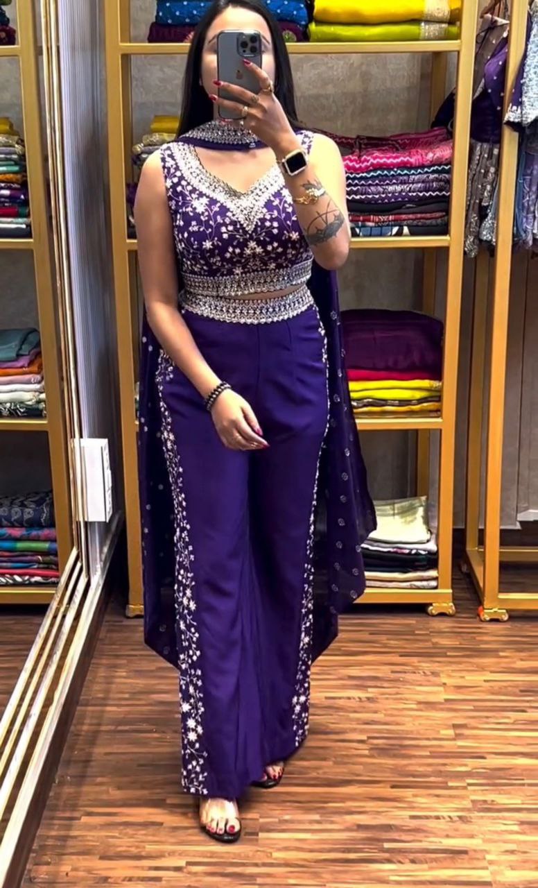 Designer Embroidered Chinon Pant Set with Dupatta – Party & Festive Wear for Women NextBuy
