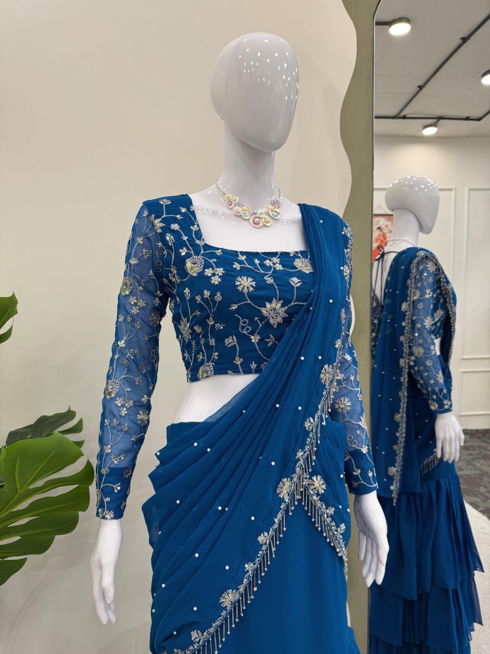 Premium Faux Georgette Lehenga Saree – Embroidered & Sequined NextBuy