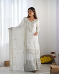 Chinnon Silk Embroidered Top with Sharara Plazo and Dupatta – Women’s Ethnic Set NextBuy