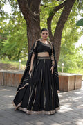 Adorable Black Rayon Lehenga- Choli & Dupatta Set - NextBuy