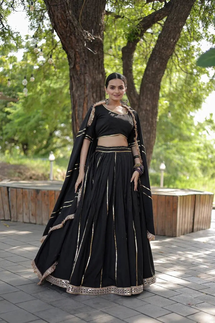 Adorable Black Rayon Lehenga- Choli & Dupatta Set - NextBuy