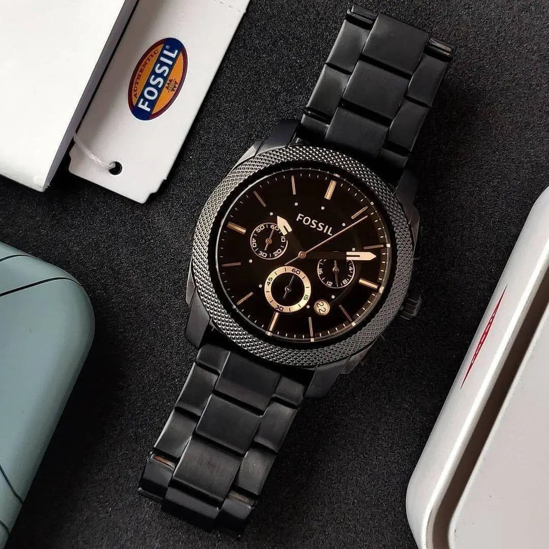 Fossil Black Dial 45mm Chronograph – With a 45mm case and clean black dial, this Fossil chronograph watch combines modern design with exceptional quality.