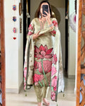 Women Floral Straight Mirror Worked Kurta Pants Set with Dupatta NextBuy