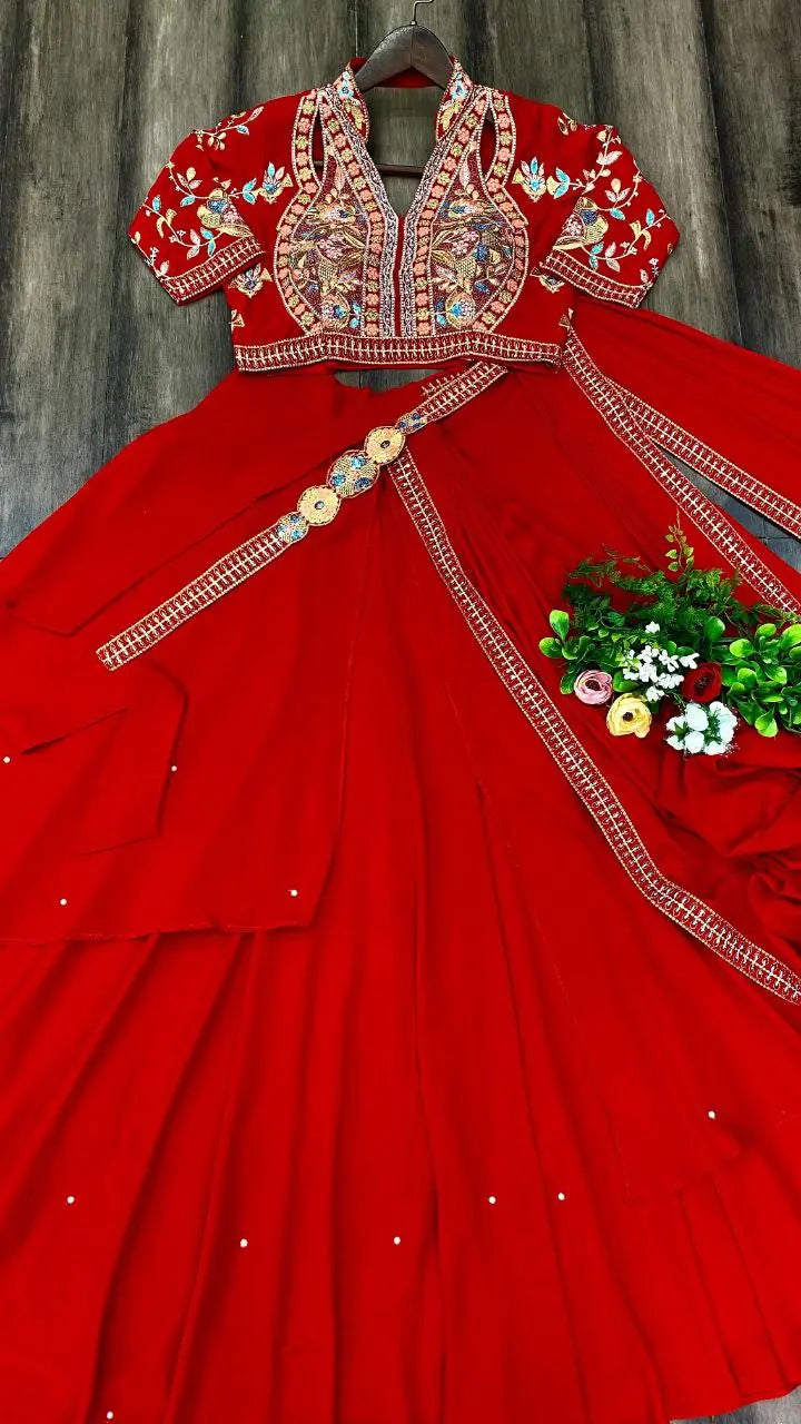 EXCLUSIVE FANCY PARTY WEAR FIYONA SILK LEHENGA SAREE WITH HEAVY WORK BLOUSE AND BELT NextBuy