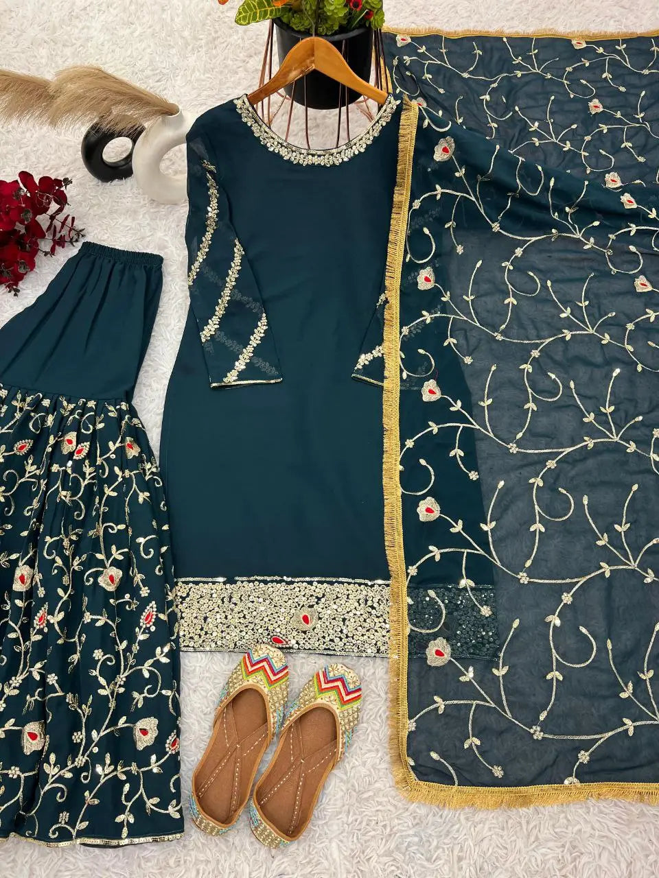 Heavy Faux Georgette With Embroidery Sequence Work with Sleeve and Heavy Lace Work NextBuy