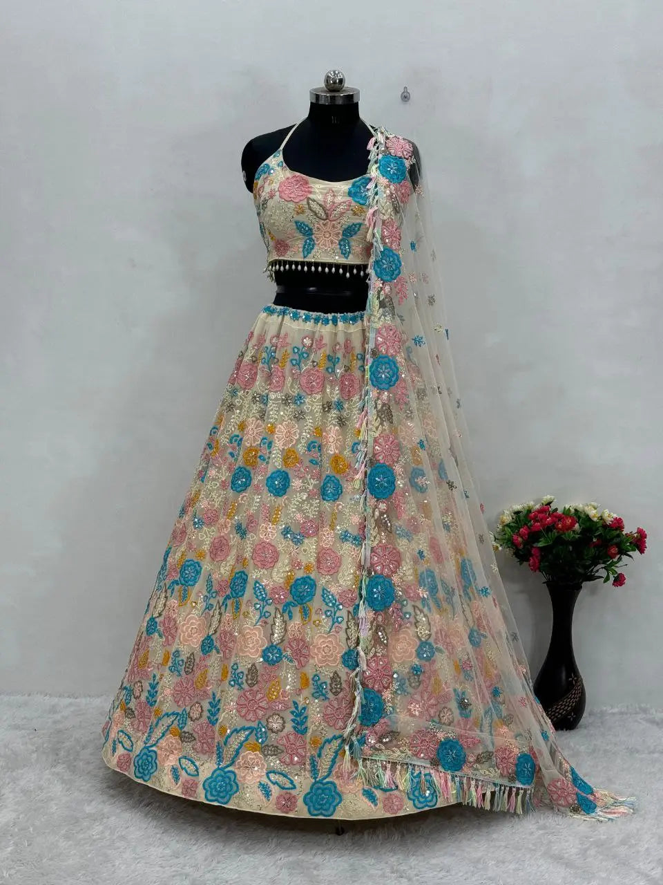 BRIDAL WEAR HEAVY FUAX GEORGETTE EMBROIDERED SEQUENCE WORK LEHENGAS CHOLI WITH DUPATTA NextBuy