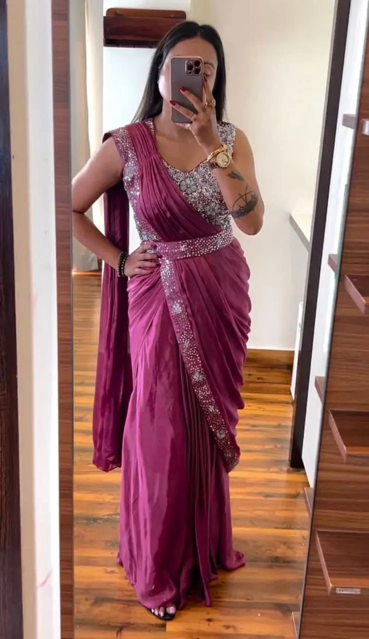 Super Trending Embroidery Cording Work Ready-to-Wear Saree with Embroidery Blouse NextBuy